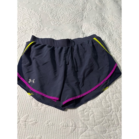 Under Armour HeatGear Loose Fit Running Shorts Purple Yellow Pink Trim SZ M - Picture 2 of 5